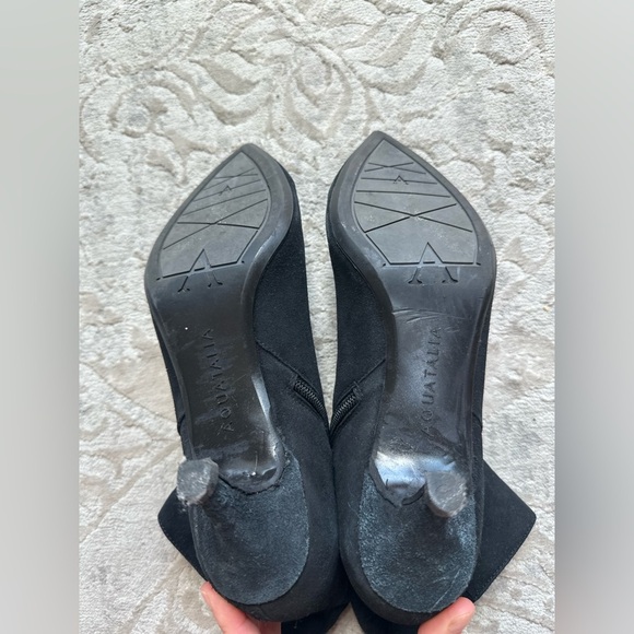 Aquatalia Suede Pointed Toe Kitten Heel Booties – Black – Size 9 - Picture 4 of 7